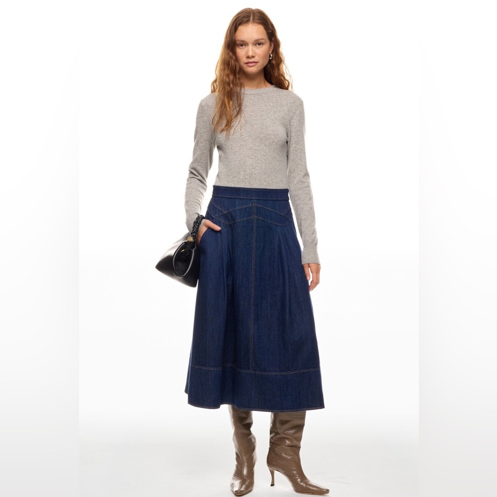 Shoshanna Deep Blue A-Line Denim Midi Skirt